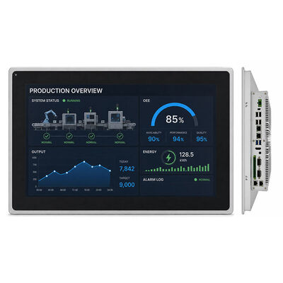 Buon prezzo PC con pannello touch integrato con luminosità di 1000 nit, grado di protezione IP65 frontale e ampio range di tensione 9V-36V per uso industriale online