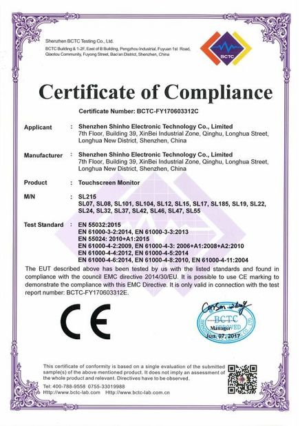 Porcellana Shenzhen Shinho Electronic Technology Co., Limited Certificazioni